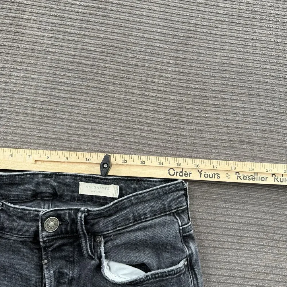 AllSaints Rex Jeans‎ Men 30/26 Gray Cotton Button Fly Distressed Designer.